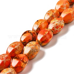 Hilos de cuentas de jaspe imperial natural, teñido, facetados, oval, naranja oscuro, 18x14mm, agujero: 1.8 mm, aproximamente 22 pcs / cadena, 15.94'' (40.5 cm)