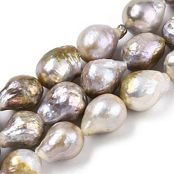 Perle baroque naturelle perles de perles de keshi, perle de culture d'eau douce, larme, kaki foncé, 16~20x12~14x12~14mm, Trou: 0.5mm, Environ 21~23 pcs/chapelet, 15.83'' (40.2 cm)
