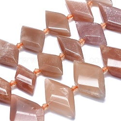 Natural Sunstone Beads Strands, Faceted, Rhombus, 21~32x10~18x5~7mm, Hole: 0.6~0.8mm, about 20~25pcs/strand, 15 inch~15.7 inch(38~40cm)