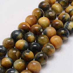 Natural Tiger Eye Bead Strands, Round, Dyed & Heated, Goldenrod, 8mm, Hole: 1.2mm, about 49pcs/strand, 14.9 inch~15.5 inch