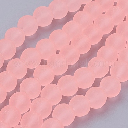 Chapelets de perles en verre transparent, mat, ronde, saumon clair, 10mm, Trou: 1.3~1.6mm, Environ 80 pcs/chapelet, 31.4 pouce