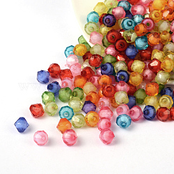 Transparente Acryl Perlen, Perle in Perlen, Doppelkegel, Mischfarbe, 8x8x8 mm, Bohrung: 2 mm
