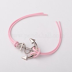 Korean Waxed Polyester Cord Bracelet Making, with Tibetan Style Alloy Findings, Anchor, Antique Silver, Pink, 200mm