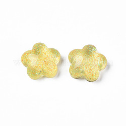 Cabujones acrílicos translúcidos, con polvo del brillo, flor, amarillo, 17.5x18x8mm