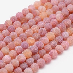 Natural Weathered Agate Beads Strands, Dyed, Frosted, Round, Indian Red, 10mm, Hole: 1mm, about 38pcs/strand, 15.35 inch