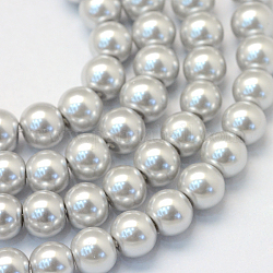 Backen gemalt pearlized Glasperlen runden Perle Stränge, lichtgrau, 4~5 mm, Bohrung: 1 mm, ca. 210 Stk. / Strang, 31.4 Zoll