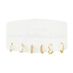 3 par de aretes de aro con forma de corazón, rectángulo y anillo de circonio cúbico transparente de 3 estilos, joyas de latón para mujer, dorado, 12~14x12.5~15x1.5~3mm, pin: 0.8~1 mm, 1 par / estilo