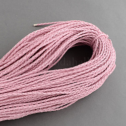 Cordones trenzados de cuero de imitación, fornituras de pulsera redondas, rosa, 3x3mm, alrededor de 103.89 yarda (95 m) / paquete