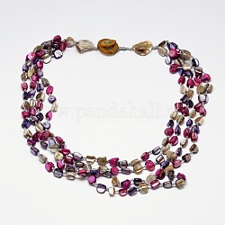 Mehrstufige Halsketten mit Muschelsplittern und Perlen für Damen, mehrschichtige Halsketten, tief rosa, 20.07 Zoll