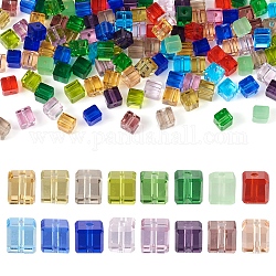 128Pcs 16 Colors Glass Imitation Austrian Crystal Beads, Faceted, Suqare, Mixed Color, 4x4x4mm, Hole: 0.9mm, 8pcs/color