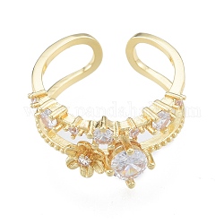Anello a polsino aperto con fiore di zirconi chiari, anello grosso in ottone per donna, vero placcato oro 18k, misura degli stati uniti 7 1/2 (17.7mm)