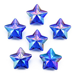 Cuentas acrílicas iridiscentes arcoíris electrochapadas, estrella, azul, 18x18.5x9mm, agujero: 1.8 mm