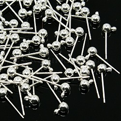 Ottone orecchini pubblicare palla, risultati dell'orecchino della vite prigioniera, con il ciclo, colore argento placcato, 15x4mm, Foro: 1 mm