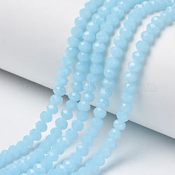 Chapelets de perles en verre, jade d'imitation, facette, rondelle, cyan, 8x6mm, Trou: 1mm, Environ 68~70 pcs/chapelet, 16 pouce (40 cm)