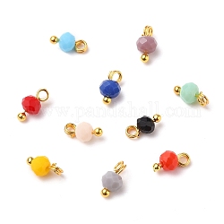 Pendentifs perles de verre à facettes, avec épingles en laiton, rondelle, or, couleur mixte, 8x4mm, Trou: 1.6mm, 10 pcs / Set.