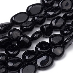 Natürliche schwarze Turmalin Perlen Stränge, Nuggets, getrommelt Stein, 8~10x8~9x5.5~6 mm, Bohrung: 0.5 mm, ca. 43 Stk. / Strang, 15.55 Zoll (39.5 cm)
