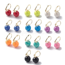 Brass Enamel Leverback Earrings, Real 18K Gold Plated Ball Earring for Women, Mixed Color, 27mm, Pin: 1mm