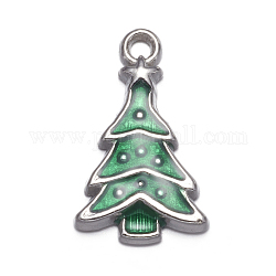 ミディアムシーグリーンクリスマスツリーエナメル合金ペンダント  鉛フリー及びカドミウムフリー  プラチナカラー  約23.5mm長  14 mm幅  厚さ3.5mm  穴：2mm