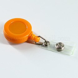 ABS Plastic Badge Reel, Retractable Badge Holder, with Platinum Iron Bobby Clip, Flat Round, Orange, 86x32x16mm