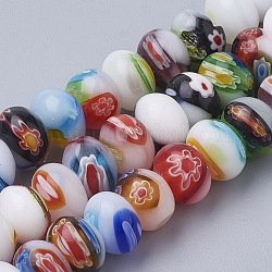 Chapelets de perles vernissées de millefiori manuelles, plat rond, couleur mixte, 10x6~7mm, Trou: 1mm, Environ 56 pcs/chapelet, 14.9 pouce