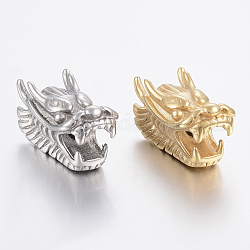 304 Stainless Steel European Beads, Large Hole Beads, Dragon Head, Mixed Color, 28.5x15x17mm, Hole: 4mm