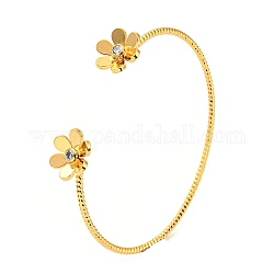 Braccialetti rigidi con zirconi cubici trasparenti, braccialetto in vero ottone placcato oro 18k, fiore, diametro interno: 2-3/8 pollice (6.1 cm)