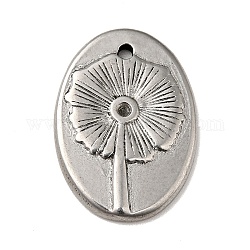 Tibetan Style 304 Stainless Steel Pendant Rhinestone Settings, Oval with Flower Pattern Charms, Antique Silver, 20x14x2mm, Hole: 1.2mm, Fit for 1.2mm Rhinestone
