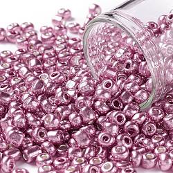 6/0 perles de rocaille en verre, style de couleurs métalliques, ronde, orchidée, 6/0, 4mm, Trou: 1.5mm, environ 4500 pcs / livre