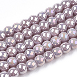 Chapelets de perles en verre opaque électrolytique, de couleur plaquée ab , ronde, brun rosé, 4~4.5mm, Trou: 0.8mm, Environ 97~99 pcs/chapelet, 14.76 pouce ~ 14.96 pouces (37.5~38 cm)