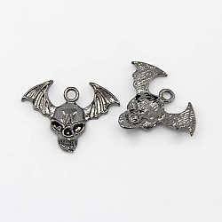 Alloy Pendants, Lead Free & Nickel Free, Halloween, Skull, Gunmetal, Size: about 21.5mm wide, 16mm long, 2.5mm thick, hole: 2mm
