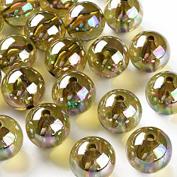 Perles en acrylique transparente, de couleur plaquée ab , ronde, verge d'or, 20x19mm, Trou: 3mm, environ 111 pcs/500 g