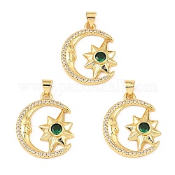 Rack Plating Brass Micro Pave Cubic Zirconia Pendants, Long-Lasting Plated, Cadmium Free & Lead Free, Moon with Star Charms, Real 18K Gold Plated, 23.5x19.5x3.5mm, Hole: 3x3.5mm