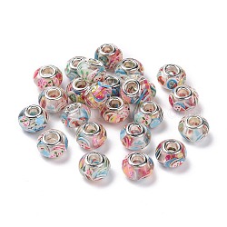 Perline rondelle europee in resina trasparente, perline con foro grande, con doppia anima in argilla polimerica natalizia e lega color platino, colorato, 14x8.5mm, Foro: 5 mm