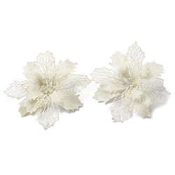 Fiore artificiale glitterato in plastica, per le decorazioni dell'albero di natale, bianco, 160~165x160~165x40mm