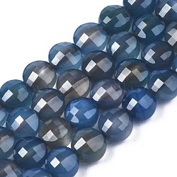 Cuentas de ágata natural hebras, teñido y climatizada, facetados, plano y redondo, acero azul, 8x6.5mm, agujero: 1.2 mm, aproximamente 47 pcs / cadena, 14.96 pulgada (37 cm).