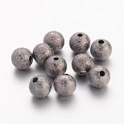 Perles en laiton texturées, sans nickel, ronde, gunmetal, taille: environ 6mm de diamètre, Trou: 1mm