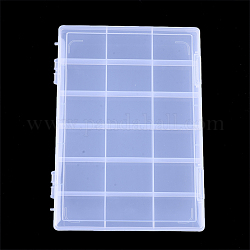 Conteneurs de stockage de perles en plastique, 18 compartiments, rectangle, clair, 28.5x19.5x2.2 cm, compartiment: 44.5x60.5 mm