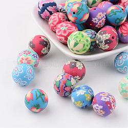 Handmade Polymer Clay Beads, Round, Mixed Color, about 15mm in diameter, hole: 2mm