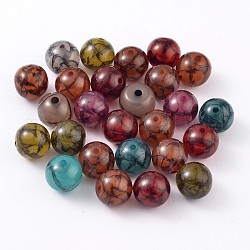 Colorful Resin Beads, Translucent with Crackle Pattern, Round, Mixed Color, Size: about 12mm in diameter, hole: 2mm