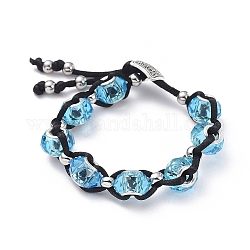 Handgefertigte europäische Glasperlen geflochtene Perlenarmbänder, mit Nylonfaden und Schaftknöpfen aus Aluminium, Himmelblau, 7-1/2 Zoll (190 mm)