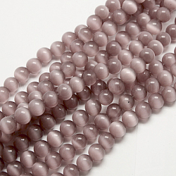 Perles d'oeil de chat, ronde, brun rosé, 6mm, Trou: 1mm, Environ 66 pcs/chapelet, 14.5 pouce / brin