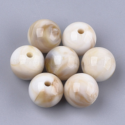 Acryl-Perlen, Nachahmung Edelstein-Stil, Runde, Blumenweiß, 14x13.5 mm, Bohrung: 2 mm, ca. 330 Stk. / 500 g