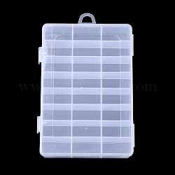 Recipientes de almacenamiento de abalorios de plástico, 24 compartimentos, Rectángulo, Claro, 19.5x13x3.6 cm, agujero: 10x15.5 mm, compartimento: 22x41 mm