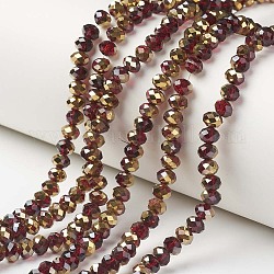 Chapelets de perles en verre transparent électrolytique, la moitié plaqué or, facette, rondelle, rouge foncé, 4x3mm, Trou: 0.4mm, Environ 130 pcs/chapelet, 16.54 pouce (42 cm)