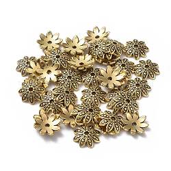 Tibetische Perlen Kappen & Kegel Perlen, cadmiumfrei und bleifrei, Blume, Antik Golden Farbe, 15x4 mm, Bohrung: 2 mm, ca. 1120 Stk. / 1000 g