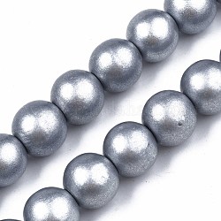 Spray Painted Natural Wood Beads Strands, Round, Light Grey, 15~16x14~15mm, Hole: 3~4mm, about 25pcs/strand, 14.33 inch~14.65 inch(36.4cm~37.2cm)