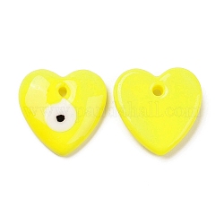 Handgefertigte Murano Anhänger bösen Blick, Herz, Gelb, 36x35x7.5 mm, Bohrung: 3.5 mm