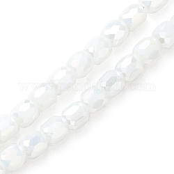 Chapelets de perles en verre électroplaqué, de couleur plaquée ab , facette, baril, blanc, 8x8mm, Trou: 1.2mm, Environ 80 pcs/chapelet, 26.14'' (66.4 cm)