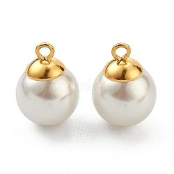 304 Edelstahl Anhänger / charms, mit weißen Perlen aus Kunststoffimitat, golden, 14x10 mm, Bohrung: 1.6 mm