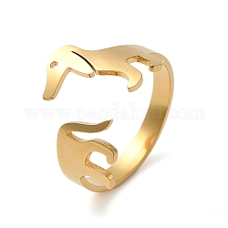 304 anelli gemelli in acciaio inox, anello da dito aperto per donna, cane bassotto, oro, misura degli stati uniti 8 1/2 (18.5mm)